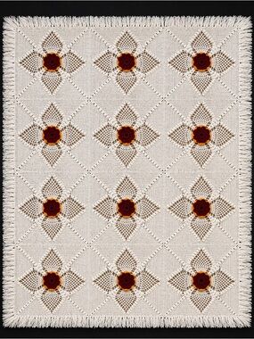 Vtg Crochet Afghan 3D Red Roses Country Chic Cottage Throw Blanket #112525